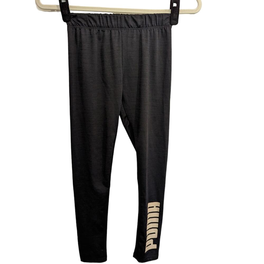 Puma Girls Black Leggings with Pale Pink Logo Size 10/12